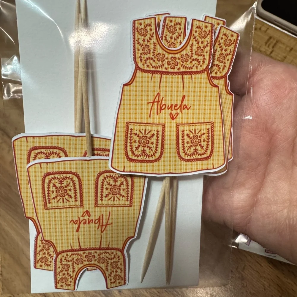 COPY - Abuela grandma yellow Apron Cupcake Toppers